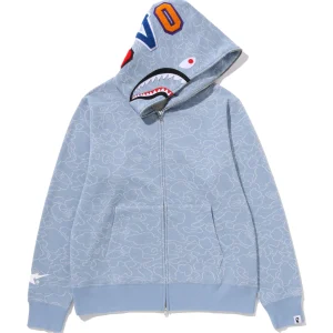 BAPE X OVO Neon 1st Camo Jacquard Shark Full Zip Hoodie